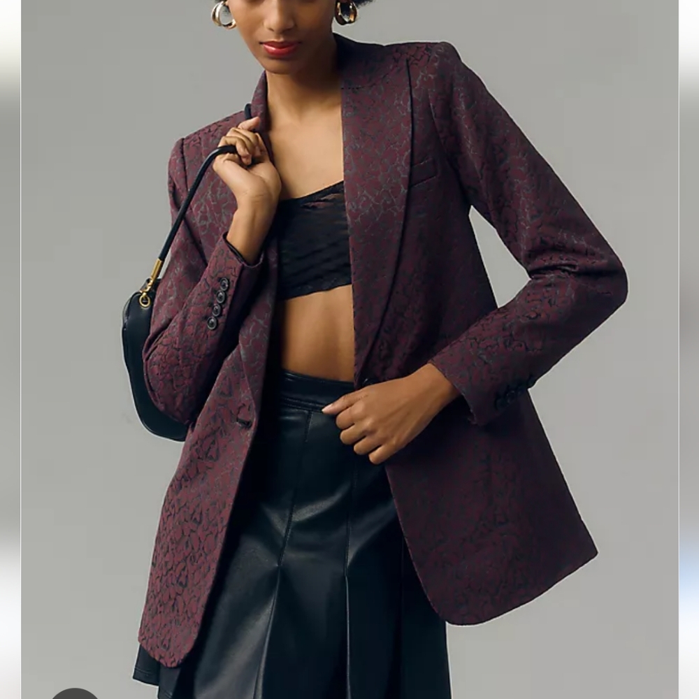 Oscar de la Renta Maroon Patterned Blazer